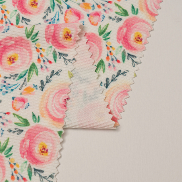 پارچه نساجی دنده ای سفارشی 90% پلی استر 10% اسپندکس چاپی پارچه کش باف آجدار برای لباس شنا لباس یوگا