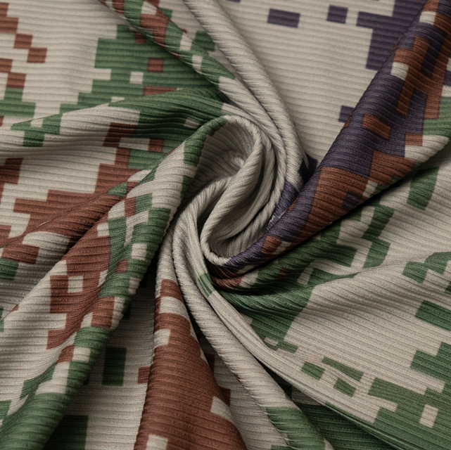 پارچه نساجی دنده ای سفارشی 90% پلی استر 10% اسپندکس چاپی پارچه کش باف آجدار برای لباس شنا لباس یوگا