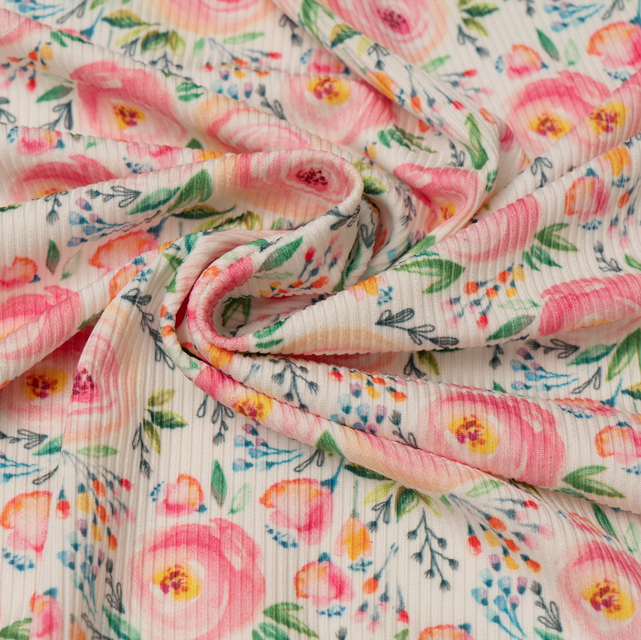 پارچه نساجی دنده ای سفارشی 90% پلی استر 10% اسپندکس چاپی پارچه کش باف آجدار برای لباس شنا لباس یوگا